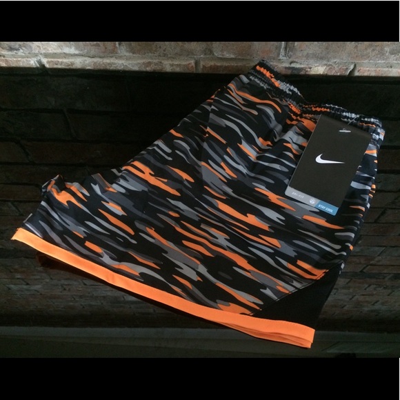Nike Dri-Fit Running Shorts Black Orange Grey - Picture 1 of 3